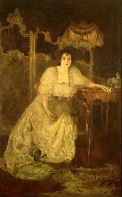 Mevrouw Patrick Campbell (1865-1940) als Paula Tanqueray, 1894 door Solomon Joseph Solomon